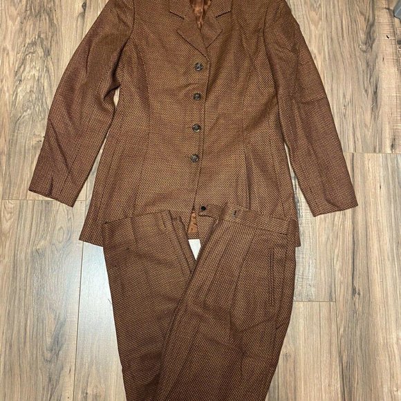 Vintage Rena Rowan women's brown woolen suit Set Size petite 8P - Picture 1 of 4
